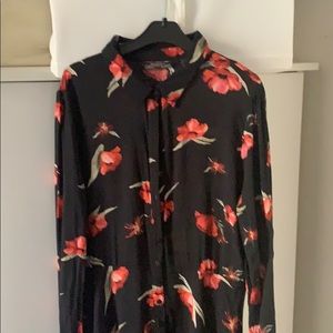 Black and red floral shirt dress